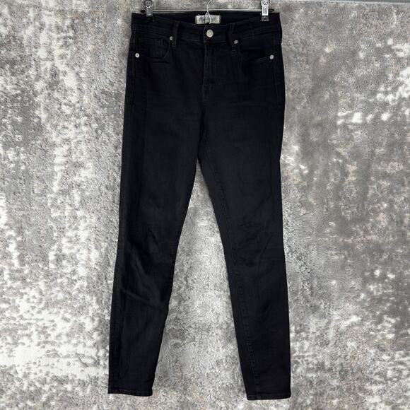Madewell Size 26 High Rise Skinny Jeans Black Denim Pants Stretch Button Zip - Picture 1 of 13